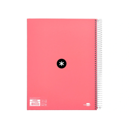 Antartik Cuaderno espiral A4 micro tapa forrada 120 hojas 90 gr cuadro 5mm 5 bandas color coral