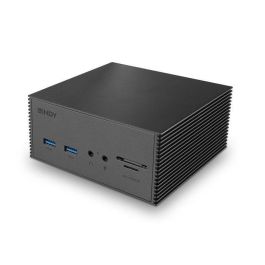 Lindy DST-Pro 101 Estación Docking Portátil USB-C con 4K 60Hz, 100W Carga, HDMI, DisplayPort, Ethernet, USB, Lector Tarjetas