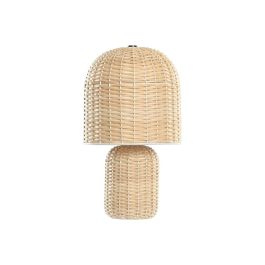 DKD Home Decor Lámpara de Sobremesa Estilo Tropical, con Pantalla de Ratan Beige, 41x25x25 cm, Casquillo E27, Potencia Máx. 50W, 220V