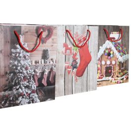 DKD Home Decor Bolsa Navidad Alpina Natural Multicolor Papel 10 x 23 x 18 cm (12 Unidades)