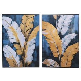 DKD Home Decor Cuadro Moderno Azul Dorado 100x70 cm con Plumas, Aluminio y MDF (2 Unidades) Precio: 132.5313. SKU: B12HWNYXWG