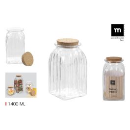 Tarro de Vidrio con Líneas y Tapón de Corcho 1400 ml - La Mediterranea (12 Unidades) Precio: 31.69000043. SKU: B1ABEZJN9M