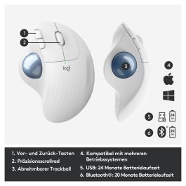 Logitech M575 ERGO Trackball Inalámbrico Bluetooth Ergonómico Blanco