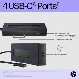 HP Concentrador USB Tipo-C 6G843AA | 3xUSB Tipo-C y 1xUSB Tipo-C PD 65W | 2x10Gbps | Multipuerto para Carga y Pantalla 4K | Compatible con Múltiples SO