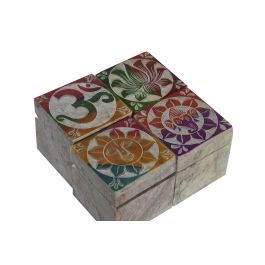 DKD Home Decor Joyero Indio Tallado Loto/Elefante/Ohm/Sol Piedra Multicolor 5 x 5 x 5 cm (12 Unidades)