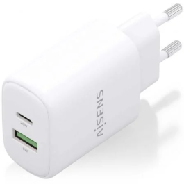 AISENS - CARGADOR GaN 20W, 1xUSB-C PD3.0, 1xUSB-A QC3.0, BLANCO