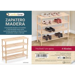 Confortime Zapatero Madera 4 Pisos Natural 74.3 cm Largo x 26.7 cm Ancho x 5.7 cm Alto
