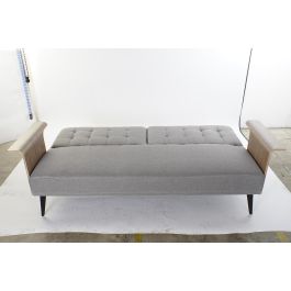 DKD Home Decor Sofa Cama Urban Gris, Marrón y Negro Poliéster Eucalipto Metal Desmontable - 203x87x81cm - Altura Asiento 41cm