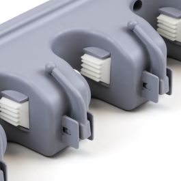 Emuca Colgador de escobas y fregonas, con 5 ganchos y 4 huecos, Plástico, Gris