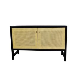 DKD Home Decor Buffet Balines Aparador Mueble Auxiliar de Ratan y Abeto Negro Natural con 2 Puertas y 1 Estantería 120x38x76 cm Precio: 157.9499999. SKU: S3033515