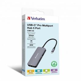 Verbatim Hub Multi-puerto USB-C Pro de 5 Puertos con HDMI 4K, RJ45 Gigabit Ethernet, 2x USB-A 3.2 Gen1 5Gb/s, USB-C PD Carga 85W Precio: 53.8899999. SKU: B1BHCYDQAN