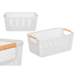 Kipit Cesta de Plástico con Asa de Bambú, Blanca, 27.5x18 cm (Set de 24) Precio: 53.24484. SKU: B157SF9MNY