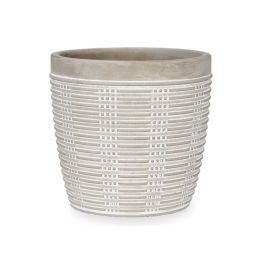 Ibergarden Maceta redonda de cemento rayada, 13,5 x 13 cm, ideal para plantas de interior y exterior en color gris (8 Unidades)