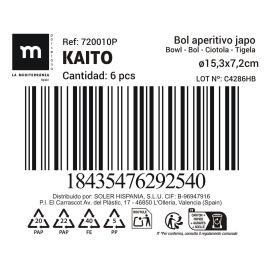 La Mediterranea Bol Aperitivo Japonés Ø15.3 x 7.2 cm con 6 Diseños Relieve "Kaito" Cerámica (18 Unidades)