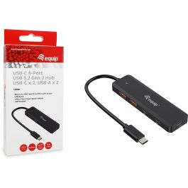 Equip 128966 Hub USB 4 Puertos Tipo-C y Tipo-A 3.2 Gen 2 (10Gbps) para PC/Laptop Negro Plug & Play