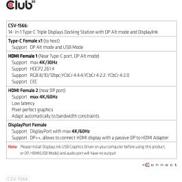 Club3D CSV-1566 4K USB-C Charging Dock con 6xUSB3, DisplayPort, 2xHDMI, LAN, Lector de Tarjetas SD/MicroSD y Carga de 120W