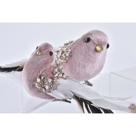 DKD Home Decor Figura Navidad Pájaro Alpina de Poliéster Rosa Negro 8x8x25 cm (2 Unidades)