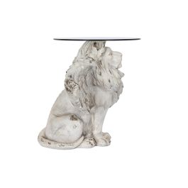 DKD Home Decor Mesita Auxiliar Estilo Neoclasico Gris con Detalle León Alado, Fabricada en Magnesia y Cristal, Desmontable, 96x62x61 cm DKD Home Decor Mesita Auxiliar Estilo Neoclasico Gris con Detalle León Alado, Fabricada en Magnesia y Cristal, Desmontable, 96x62x61 cm
