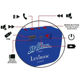 Lexibook Altavoz Bluetooth Portátil Spider-Man, Bluetooth 5.0 Inalámbrico de Alta Calidad para Dispositivos Compatibles