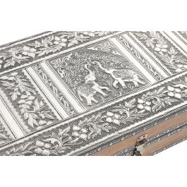 DKD Home Decor Joyero Árabe de Madera y Aluminio Plateado Gris con Elefante 20 x 8 x 38 cm (2 Unidades)