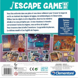 Clementoni Juego de escape Juego de mesa 3 aventuras espaciales, tumba del faraón y castillo
