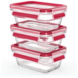 Emsa N10511 Clip & Close Glas Recipientes Herméticos (Tupperware) de Vidrio, Set 3 Piezas Transparente/Rojo