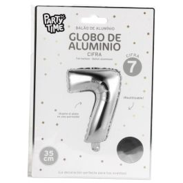 Party Time Globo Cifra 7 Plata 35 cm para Aniversarios y Cumpleaños, Reutilizable, Hinchable con Aire o Helio