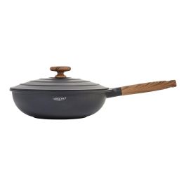 Wok aluminio fundido c/tapa. mango color madera 30cm nature oroley