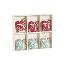 DKD Home Decor Colgante Decoración Navidad Tradicional Corazón de Metal y Madera Verde Rojo Set 6 Piezas 13x14x2 cm