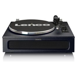 Lenco LS-430BK Tocadiscos de tracción por correa con Bluetooth 5.0 y Altavoces, 33/45 RPM, Imitación Piel, Negro