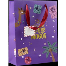 Bismark 333599 Bolsa Papel Reyes Magos L, 32x14x40 cm, con Tarjeta Colgante y Asas de Lazo, Diseño Foil Colores Surtidos