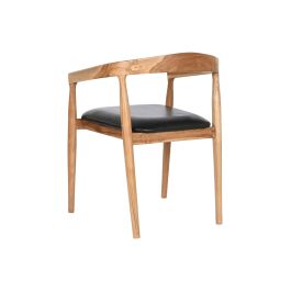 DKD Home Decor Silla Natural y Negro Teca y Piel 60 x 75 x 58 cm