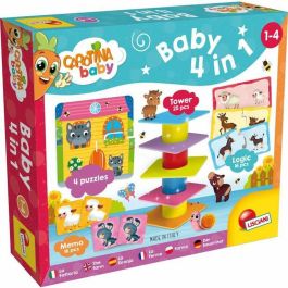Lisciani Giochi Carotina Baby - 4 Juegos en 1: Truco, Lógica, Memo, Puzzle - 25 Piezas de Colores para Apilar - Niños y Niñas +12 Meses