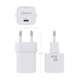 AISENS - CARGADOR GaN 30W, 1xUSB-C PD3.0 QC4.0, BLANCO