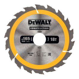 Dewalt Disco de Corte DT1936-QZ ø165 x 30 mm 18 Dientes para Construcción Rápida de Madera Natural y Composites