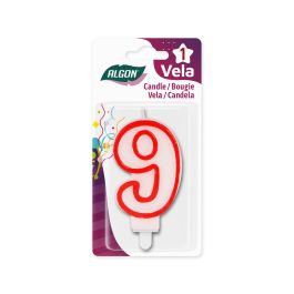 Vela Blanca Con Borde Rojo 7 cm N.9 Algon (36 Unidades) Vela Blanca Con Borde Rojo 7 cm N.9 Algon (36 Unidades)