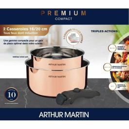 Arthur Martin AM720GT Set de 2 Cacerolas 16cm y 20cm con Mango Extraíble, 3 Capas Triple Acción, Compatible Inducción y Todas las Fuentes de Calor