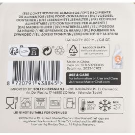 Inde Fiambrera Hermética Cuadrada 800 ml Masterchef - 16 x 16 x 7 cm (6 Unidades)