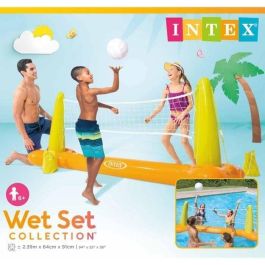 Intex 56508 Juego de Voleibol Hinchable para Piscina, Portería Flotante 239x64x91 cm, Vinilo Naranja y Verde con Red y Balón