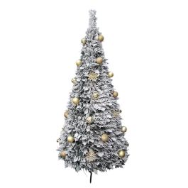 DKD Home Decor Árbol de Navidad Moderno Dorado 150 cm Alto x 63.5 cm Ancho, Plegable, PVC con Luces LED Integradas para Decoración del Hogar.