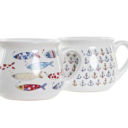 DKD Home Decor Mug Mediterraneo Costa Gres 330 ml Apto Microondas Horno Lavavajillas Multicolor Diseño Surtido 13x10x8 cm 6 Unidades