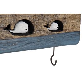 DKD Home Decor Perchero de Pared Atlantico Diseño Ballenas, Madera y Metal, Azul Blanco Negro - 85x33x4 cm