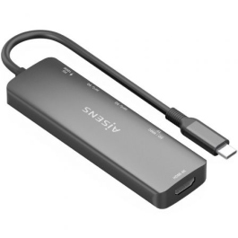 Aisens ASUC-6P023-GR Docking USB-C 6 en 1 con HDMI 4K, Power Delivery 100W, 2xUSB 3.0 y Lector de Tarjetas SD/Micro SD para Portátil Gris