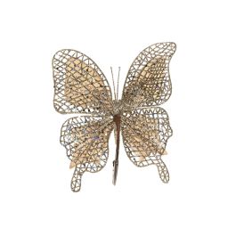 DKD Home Decor Adorno Navideño Mariposa Poliéster Purpurina Surtido Verde Burdeos Beige Blanco 4x21x18 cm (12 Unidades)