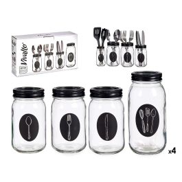 Vivalto Set 4 Cuberteros Vidrio Con Tapa Metal Transparente/Negro 9x9x17cm (Set de 6) Precio: 44.89000054. SKU: S3608362