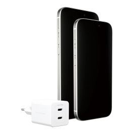 PanzerGlass empower GaN Turbo Charge Cargador Rápido 45W con 2 Puertos USB-C, Enchufe UE, Color Blanco Plata