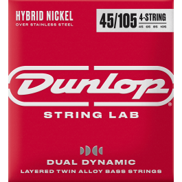 Dunlop Cuerdas Bajo Eléctrico Nickel Dual Dynamic Hybrid 45-105 para graves potentes y rango agresivo