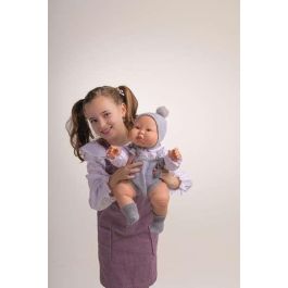 Berjuan Muñeca Chubby Baby de 50 cm, Cuerpo de Vinilo Articulado, con Pichi de Lana Gris - Juguete Infantil para +3 Años