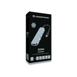 Conceptronic Hub USB-C a HDMI, 2xUSB-A 3.0, con Power Delivery 60W y Lector de Tarjetas SD/MicroSD