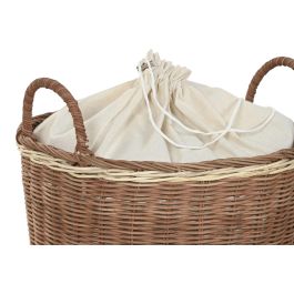 DKD Home Decor Cesta Ropa Basicos Natural Blanco Seagrass Algodon 43 x 48 x 43 cm Set de 2